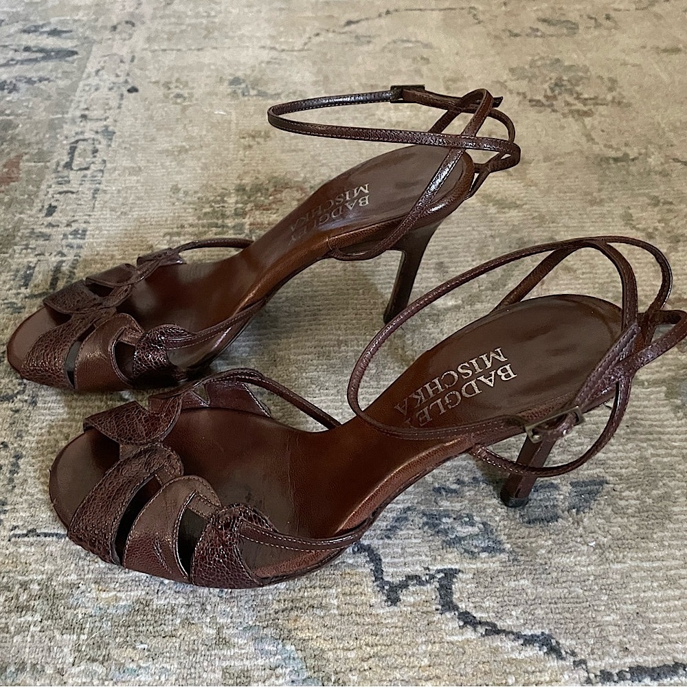 Badgley Mischka Brown Leather Heels with Ankle Straps